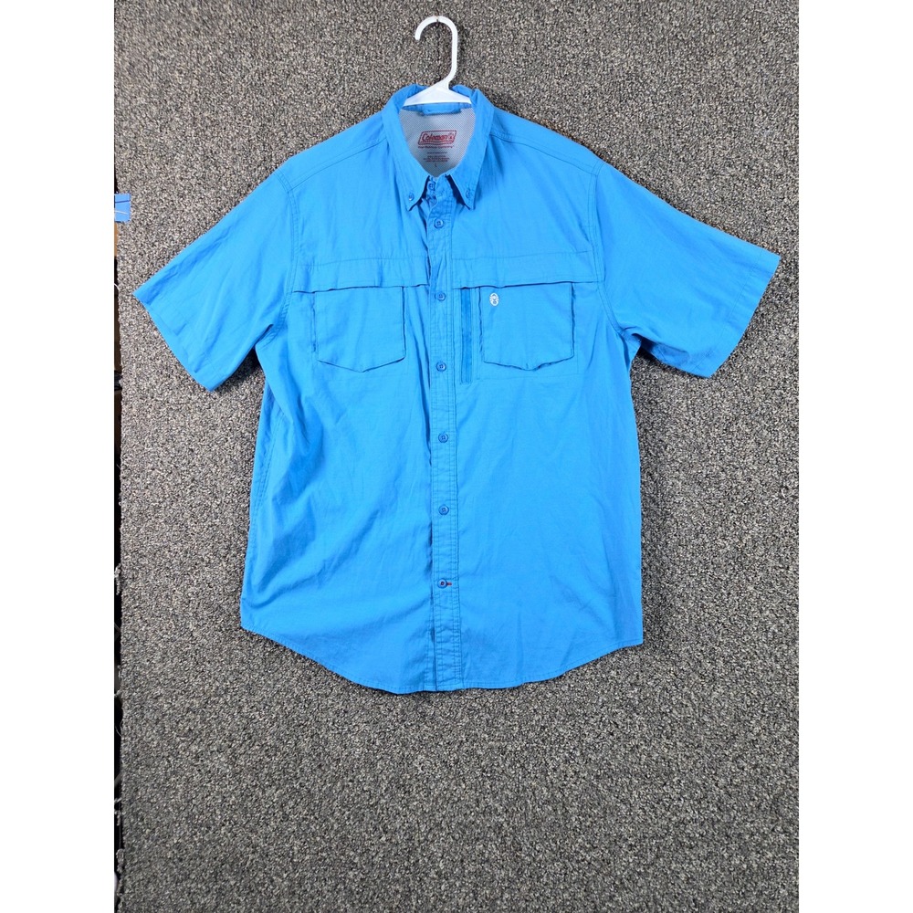 Coleman Fishing Shirt Mens Large Blue Excellent Vented Back Hiking Outdoor